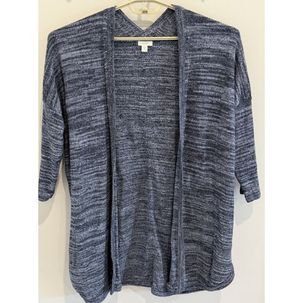 J Pure Jill Cardigan Duster Sweater Navy Blue Open Front M Petite Linen Blend